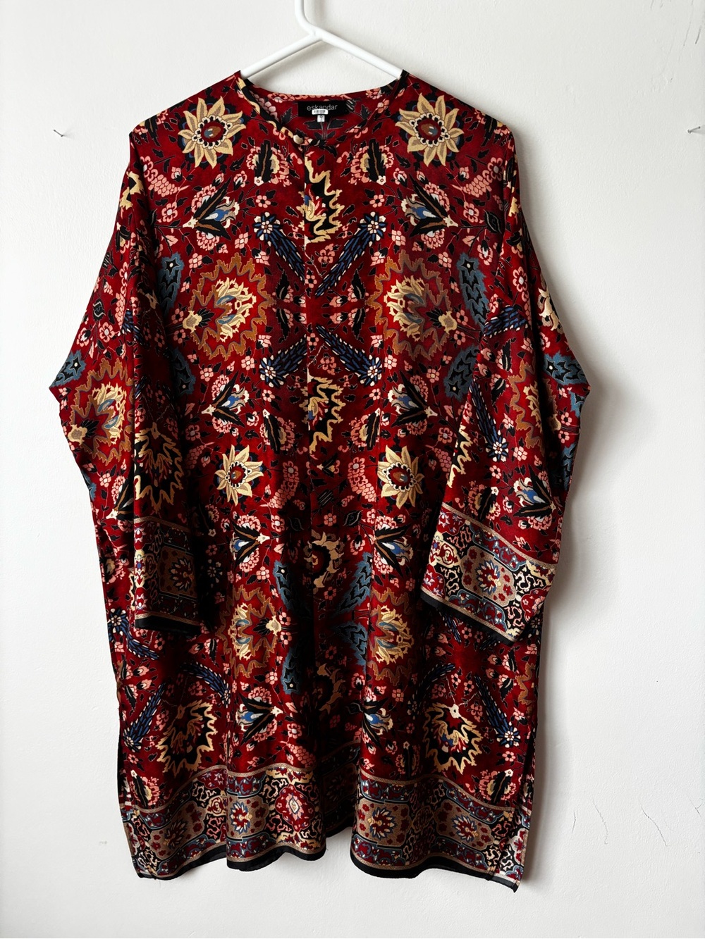 eskandar Red Multicolor Paisley-Print Long-Sleeve Tunic